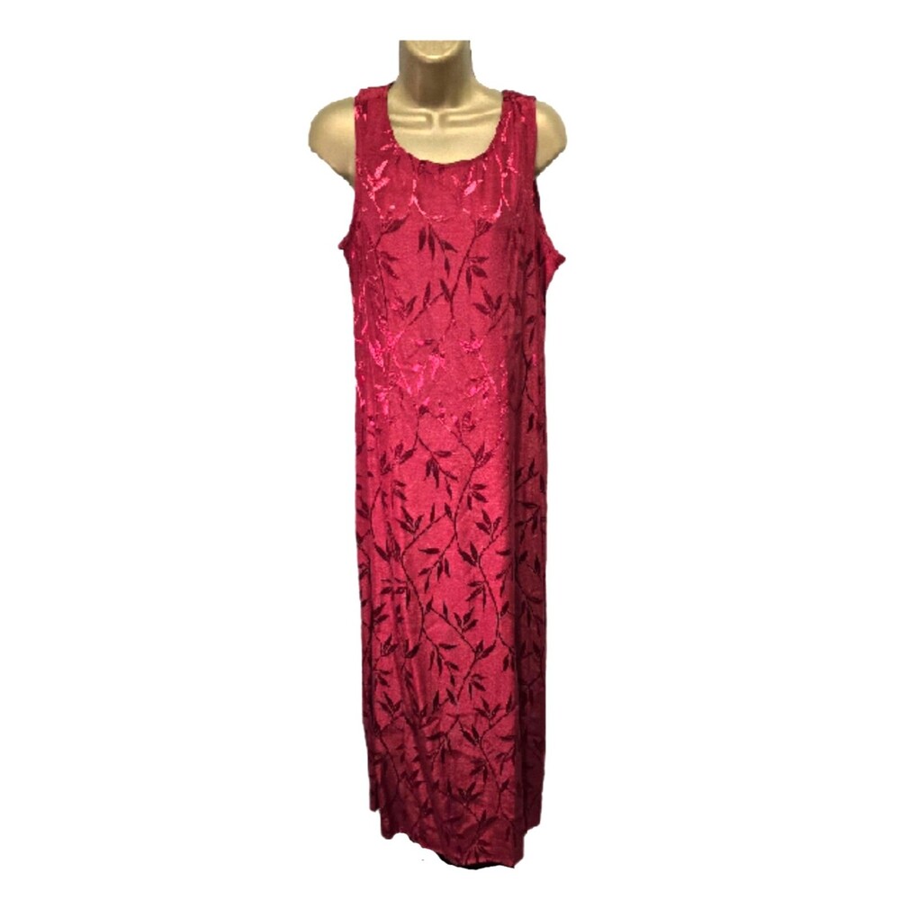 Vintage DBY Floral Maxi Dress Size 11 12 Sleeveless Red Jacquard Cocktail Cruise